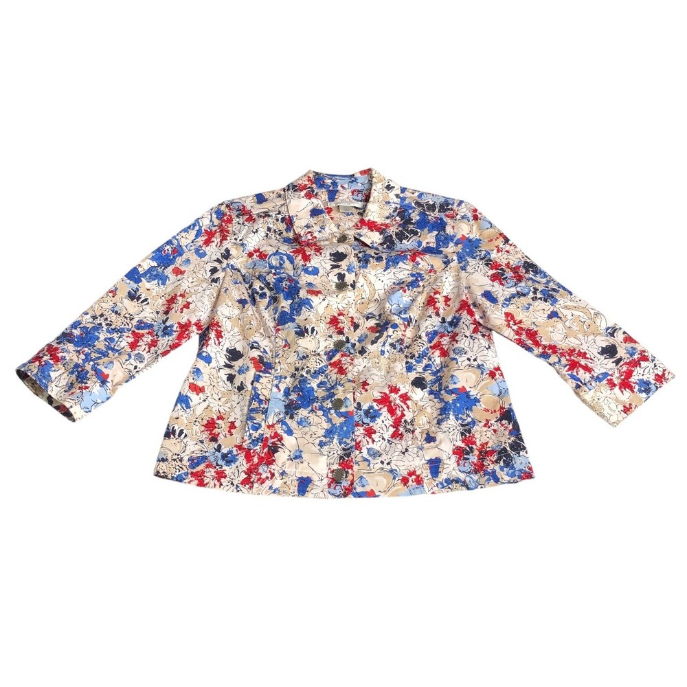 Christopher & Banks Jacket Womens M Petite Floral Artsy Cottage Button Pockets